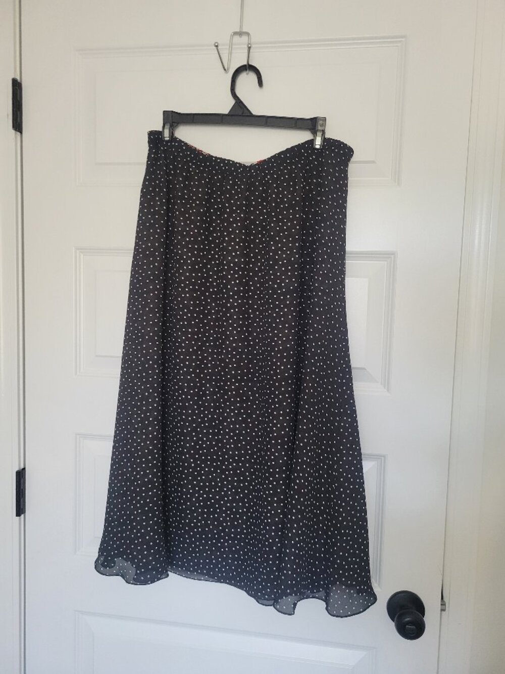 Christopher & Banks Reversible Skirt sz M L Black White Polka Dots Cherry Floral